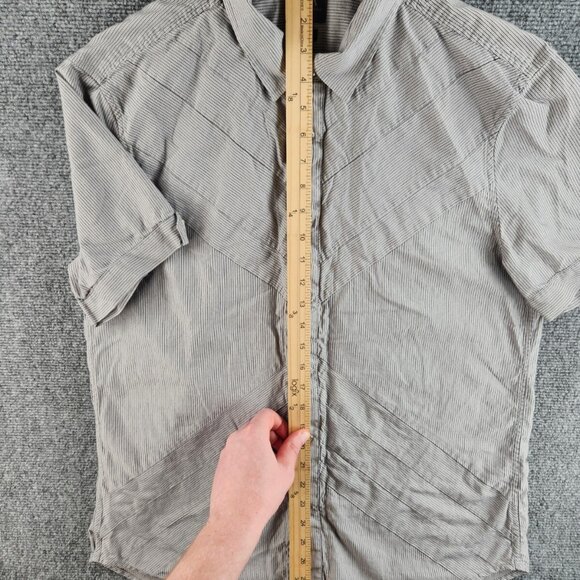 Armani Exchange Large Black White Striped Short Sleeve Pearl Snap Double Collar - Picture 11 of 16